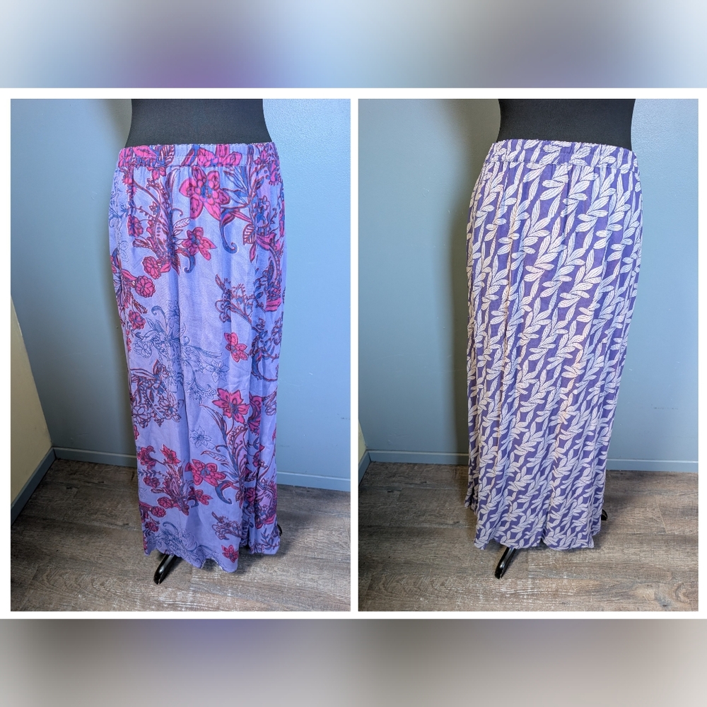 Reversible Floral and Leaf Patterned Maxi Skirt